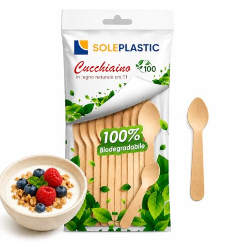 100 Cucchiaini da Caffè Legno di Betulla 11 cm RESISTENTI - Posate Bio Compostabili e Biodegradabili - Cucchiaini da Dolce Naturali per Caffè, Dolce, Catering, Buffet, Feste, Cibo Caldo o Freddo