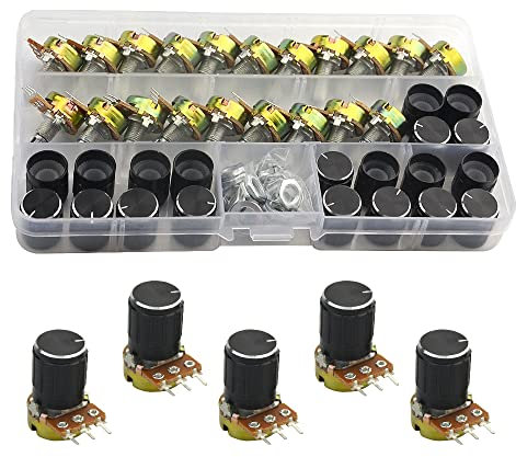 WMYCONGCONG 20 STÜCKE B10K 10K Ohm Rändelwellen-Linear-Taper-Potentiometer mit schwarzem Knopf (WH148) Kit