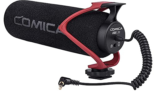 COMICA CVM-V30 LITE Video Microphone,Super-Cardioid Condenser On-Camera Shotgun Microphone for Canon Nikon Sony Panasonic DSLR Cameras,Mic for iPhone Android Smartphone with 3.5mm Jack(Red)
