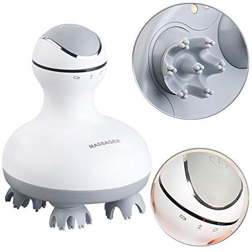 newgen medicals Handmassagegeraet: Deluxe-3D-Kopf- & Körper-Massagegerät mit Akku-Betrieb & Ladestation (Massage-Gerätee, Kopf Massage, Knete)