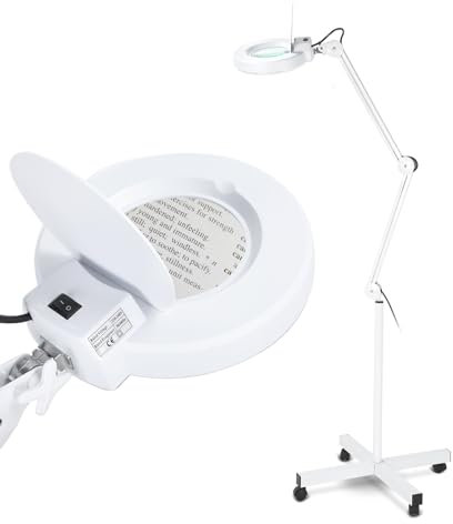 Lampara Led Pie Estetica Lampara Estetica con Lupa Lupa Estetica Profesional Lámpara De Trabajo 5 X Aumento Lámpara De Pie Flexible Brazo De Altura Ajustable con Soporte con Ruedas Color