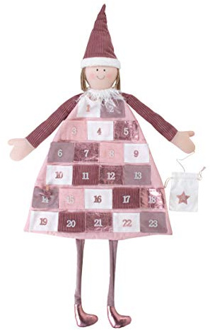 Rayher 46455258 Calendario de Adviento para rellenar con forma de muñeca, en tela de color rosa y blanca, 118x53 cm