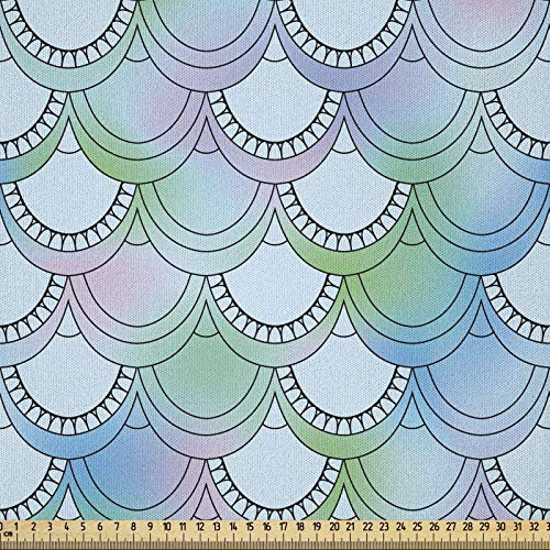 ABAKUHAUS Fischschuppen Stoff als Meterware, Squama Verträumte Farben, Microfaser Stoff für Dekoratives Basteln, 1M (230x100cm),Hellblau Teal