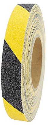 AnTina TAPES® Antirutsch Klebeband Streifen 25 mm x 18 m, gelb-schwarz | Rutschfest, für Innen- & Außenbereiche, stark selbstklebend, PVC mit zertifiziertem Antirutschbelag, Sicherheitsband