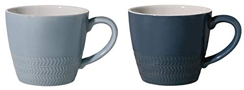 Bloomingville Tassen mit Henkel Hedda Retro Kaffeetasse Teetasse Vintage dickwandige Ø 9,5 x H 8,5 cm, blau, Keramik, 2er Set