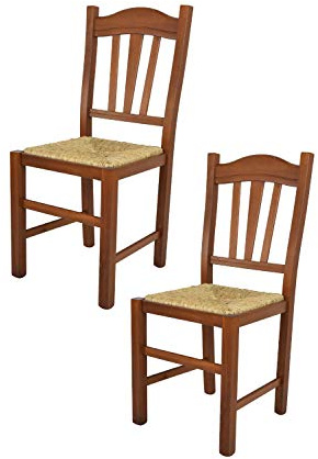 Tommychairs - Set 2 chaises Silvana pour Cuisine, Bar et Salle à Manger, Robuste Structure en Bois de hêtre peindré en Couleur Noyer Clair et Assise en Paille