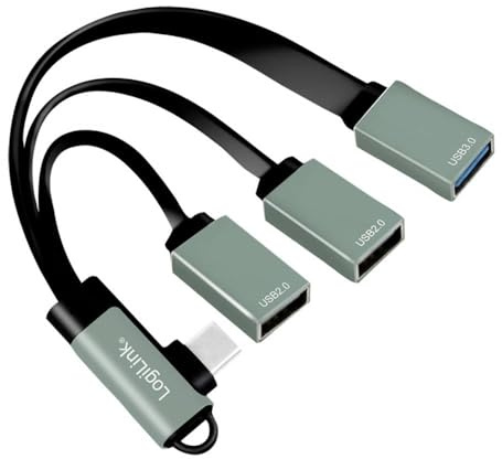 LogiLink UA0361 - USB-C (USB 3.1 Gen1 bis 5Gbps) Hub mit 90? gewinkeltem Stecker auf 2X USB 2.0 (Typ A Buchse) + 1x USB 3.0 (Typ A Buchse)