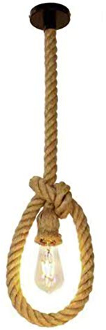 Vecys Lámpara Colgante de Única Cabeza en Cuerda de Cáñamo Lampara Cuerda Vintage Techo Lampara Soga para Cafeterías, Restaurantes, Bares, etc. (80 CM)