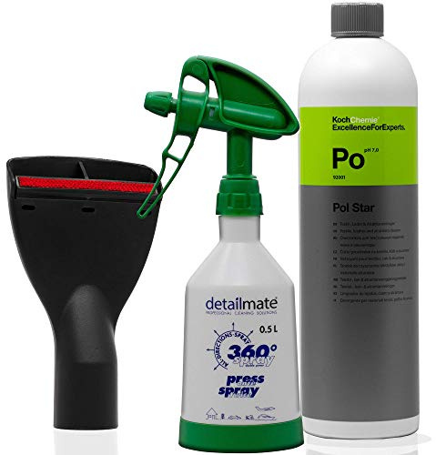 Buse d'aspirateur 35 mm avec ramasse-fils 10 cm de large pour voiture, ménage + Koch Chemie POL-Star 1L + vaporisateur detailmate vert 0,5 l avec fonction 360° et double déclenchement