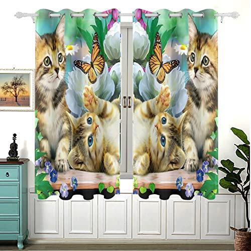 Vorhänge mit Katzenmotiv, für Schlafzimmer und Wohnzimmer, 160 cm lang, luxuriös, 2 Vorhänge