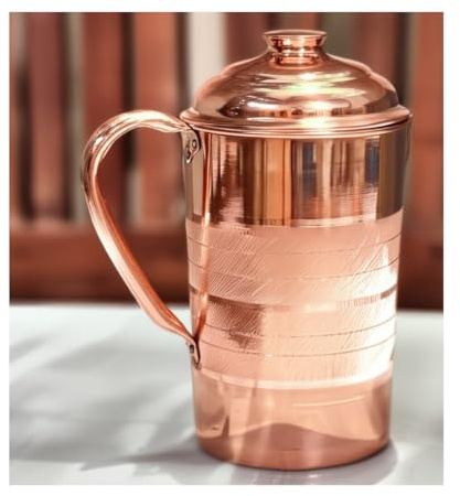 Universal Hub® Wasserkaraffe, Wasserkrug aus reinem Kupfer, Krug mit Deckel, Kupferbecher, Ayurveda-Kupferkrug, Wasserkrug, Moscow Mule, Kupferbecher, Trinkgeschirr, Glas, Kupferkrug, Trinkflasche