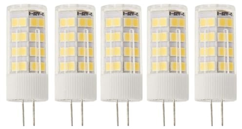 JANDEI - Packung mit 5 LED-Lampen 12 V DC, G4 mit 5 W Leistung – warmweiße Farbe 3000 K, 400 Lumen, (entspricht 35–40 W Halogen), 12 mm Ø, 46 mm Gesamtlänge mit Stiften, Schutzart IP20