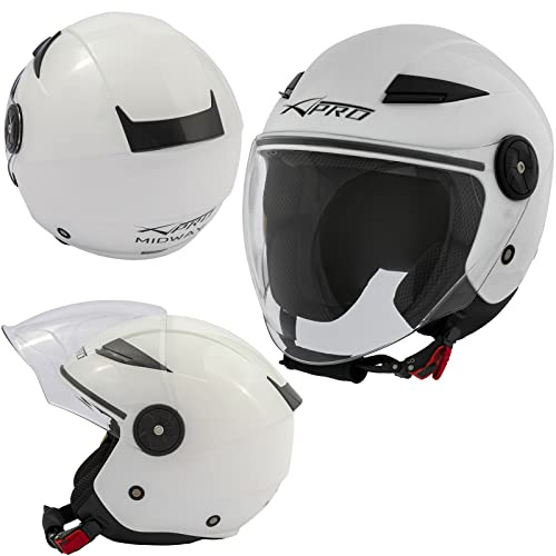 A-Pro Jet Casco Moto Certificato ECE 22 Città Scooter Visiera Lunga Bianco S