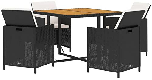Tidyard 5-TLG.Garten Essgruppe mit Kissen Terrassenmöbel Terassenmöbel Balkongarnitur Gartensitzmöbel Gartengarnitur Sitzgarnitur Outdoor-Möbel Gartenset Gartentisch Stühle Poly Rattan Schwarz