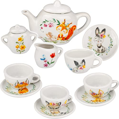 alles-meine.de GmbH 13 TLG. Set Puppengeschirr/Teeservice & Kaffeeservice - Waldtiere - Geschirr Porzellan/Keramik - Porzellangeschirr - Kinderküche - Picknickset Puppenküc..