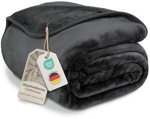 Gräfenstayn® Kuscheldecke Cashmere-Feeling - super weich & flauschig - Dicke & warme Fleecedecke - kuschelige Sofadecke, Wohndecke & Tagesdecke - Überwurf Decke Sofa, Couch (Schwarz, 180x220 cm)