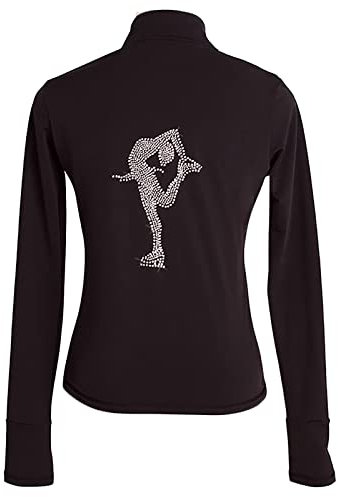 Youthful flying Eiskunstlauf Jacke Mädchen und Frauen Crystal Ice Skating Trainingswettbewerb Kostüme mit Strasssteinen(Size:S,Color:Schwarz -Dünn)