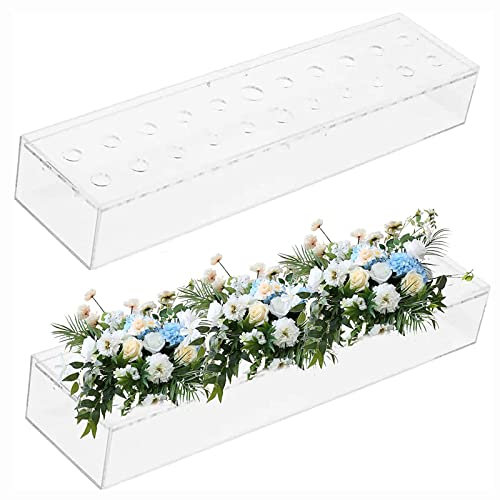 Taifuan 2 Stück Blumenvasen, Acryl,Rechteckig, Florales Mittelstück für Esstisch,rechteckige Vasen,Transparente Vasen für Heimdekoration,Hochzeit,for Weddings Home Decor (Size:60X10X6.5CM24(Holes))