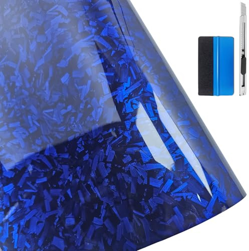 NewL Vinyl-Aufkleber, geschmiedete Kohlefaser, glänzend, Blau, Luftabgabe, selbstklebend, 30 x 100 cm | Geschmiedete Karbonfaser-Optik, Inkl. Montagewerkzeug, Luftablass-System, für Auto, Fahrzeug, Morotrad & Möbel