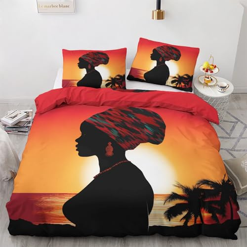 GEDAEUBA Bettwäsche 135x200 Afrikanische Frau - Afrika Bettbezug 135 x 200 2er Set, Wendebettwäsche und Kissenbezug 80x80, Weiche & Angenehme Mikrofaser Bettwäsche-Sets mit Reißverschluss