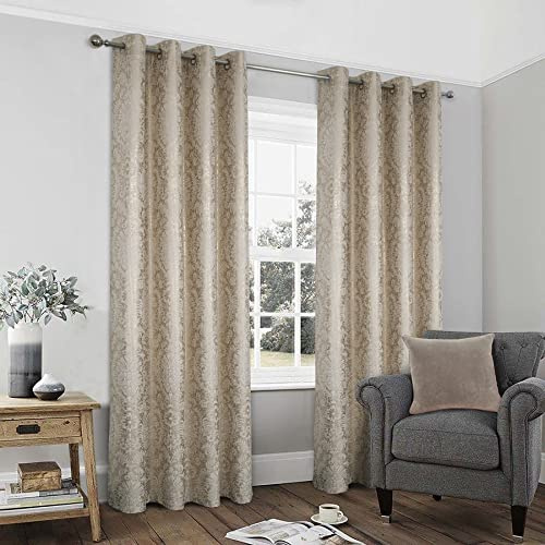 always4u 100% Blickdichter Verdunkelungsvorhang mit Golddruck 2er Set, Gardinen mit Ösen aus Samt, Thermovorhänge für Schlafzimmer Wohnzimmer Küche,Kälteisolierend, Beige,140x260cm