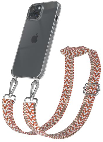 EAZY CASE - Nyckelband för telefon kompatibel med iPhone 15 Justerbar korsbandsrem silikonfodral med axelrem, halsbandsfodral, telefonväska med korsband Zigzag - Blå Röd Metall Silver