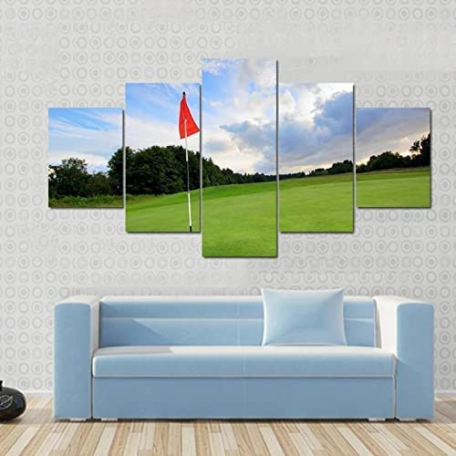 Lienzo Mural 5 Piezas, Paisaje Del Campo De Golf Cuadro Grande, Cuadro En Lienzo - 5 Partes - Cuadro Impresión, Cuadro Decoración, Lienzos 150×80 Cm -9Q5K/N1D