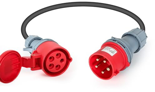 Candeon Adaptateur 32A Plug vers 16A, Adaptateur Courant Fort 5 Pôles Adaptateur Secteur 400V Couplage Courant Fort 1 Mètre 5x2.5mm² Câble Tuyau En Caoutchouc