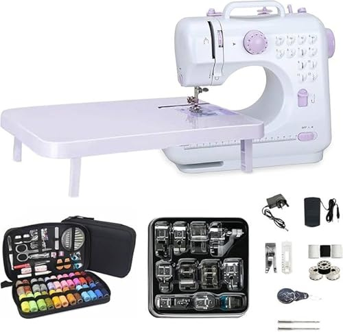 Dekaim Mini Sewing Machine for Beginners, Portable with 12 Stitches, 97 Piece Sewing Tools, Extension Table and 11 Press Feet