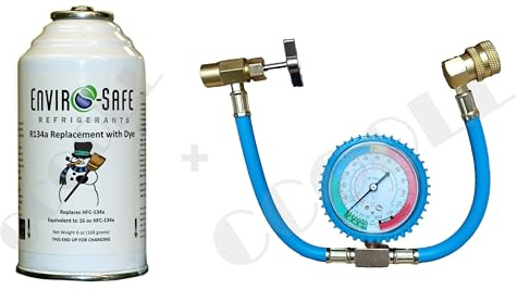 R134a Kältemittel Ersatz für R134a mit Leckerkennung Replacement Refrigerant with red Dye - 6 oz (R134a+Füllschlauch)