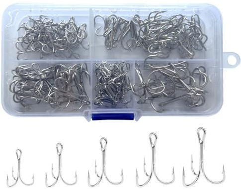 HOUSON 120 anzuelos de pesca, anzuelos triples, anzuelos de pesca, ganchos triples, acero al carbono para peces de mar, con púas, tamaño 2#, 4#, 6#, 8#, 10#