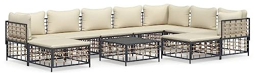 Makastle Polyrattan Gartenmöbel-Set mit Kissen & Tisch, Gartenlounge Sofa Outdoor Sitzgruppe Garten Lounge Set Gartensofa Balkonmöbel, Outdoor Lounge Sessel, Anthrazit