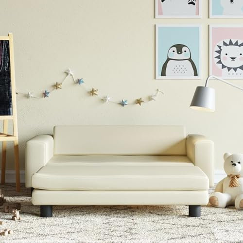 Mengtu Kindersofa mit Hocker Kindercouch Msinisofa Kindersessel Kindersofa Sofa Wohnzimmermöbel Sessel Sitzmöbel Kinder Sofa KindermöbelCreme 100x50x30 cm Kunstleder