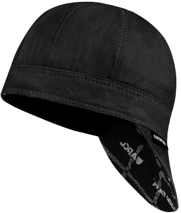 ARCCAPTAIN Reversible Welding Cap, 8 Panel Protective Welders Cap, 10 oz Fireproof Cotton Comforts for Safety and Protection While Welding to Men Women, Black, 7 1/4