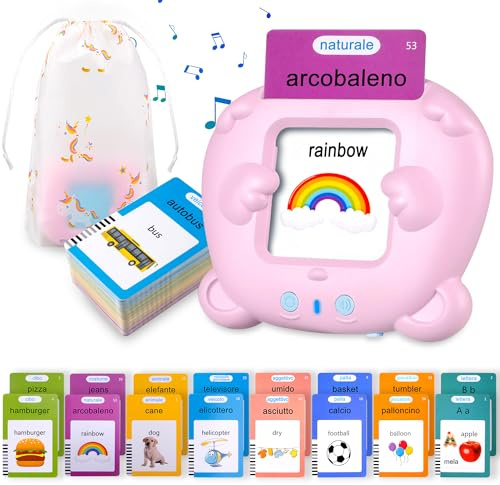 510 Parole Talking Flash Cards, Amico Vocabolo Gioco Italiano, Giochi Educativi 2 Anni, Giochi Autismo per Bambini Rose (Italiano/Inglese/Bilingua)