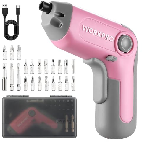 WORKPRO 3.6 V Cordless Electric Screwdriver Set with Offset Drive, 24-Piece | 6 Nm Torque, Offset Drive, Magnetic Collet Sleeve, USB Charging, LED Light, Carrying Storage Case