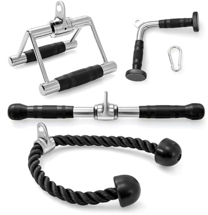 GOPLUS - Kit de 4 accesorios para máquina de cable de musculación, conjunto de fijación, cuerda tríceps, mango doble 'D', mango en forma de 'V', barra giratoria recta, para gimnasio