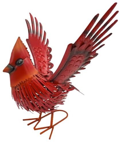 Erice Décoration de jardin en métal, statue d'oiseau rouge en métal 3D fabriquée à la main, art de cour en métal pour jardin et terrasse