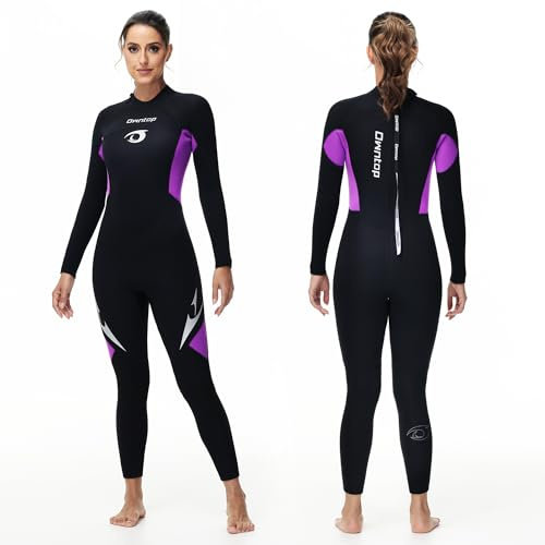 Owntop 5mm Neoprenanzüge für Männer Frauen - Rückenreißverschluss Neopren Tauchanzug, Ganzkörper Nassanzüge, Thermischer Flexibler Tauchhaut Kaltwasser Tauchen Surfen, Damen Violett XXXL