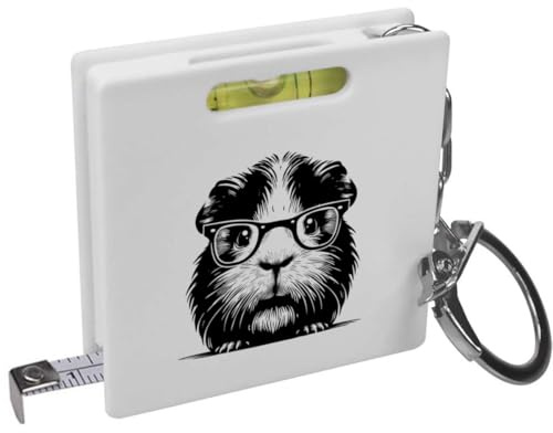 Azeeda 'Guinea Pig Wearing Glasses' Keyring Tape Measure/Spirit Level Tool (KM00038478)