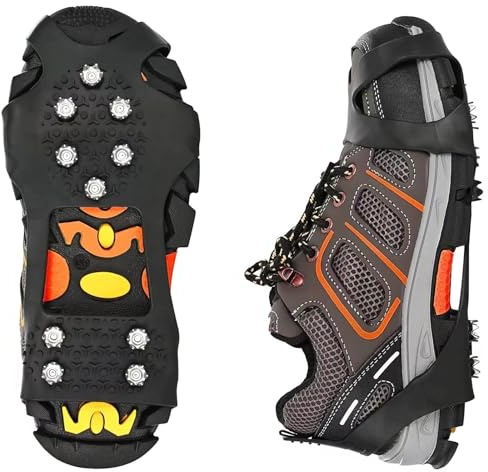 UMIUP Steigeisen für Schuhe, 10 Zähne Schuhkrallen, Anti Rutsch Schuhkralle, Eiskralle zum Spielen im Schnee mit Edelstahl Spikes für Wandern, Schnee, EIS, Trekking, Eisfischen ((L (EU 40-44))