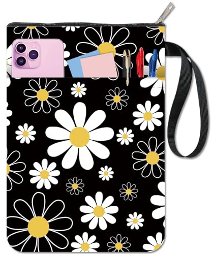 craspire Buchumschläge Mit Blumenmuster Gänseblümchen Buchschutz Schwarze Vintage Buchhülle Für Taschenbücher Waschbarer Buchumschlag Aus Stoff Mit Reißverschluss Und Zusätzlicher Ärmeltasche