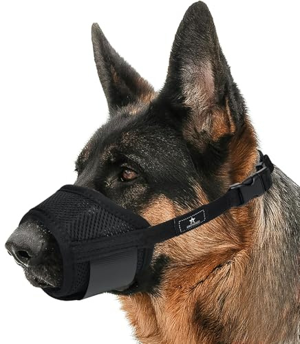 AMATHINGS Maulkorb Hund Größe: L, Schwarz, Nylon, Verstellbar, Atmungsaktiv, Beißschutz, Kauen & Bellen verhindert, Trinken möglich
