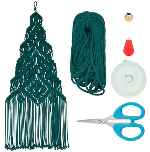 ORIGACH Groß Weihnachtsbaum Makramee Set für Anfänger 105x50 cm, Makramee Knüpf-Set Zum Basteln und Knüpfen Set Mit Anleitung, für Makramé Weihnachten Wandbehang Dekoration, Dunkelgrün