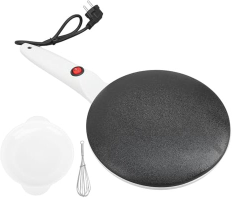Elektrischer Crêpes-Maker, 20,3 Cm Große Elektrische Grillplatte mit Ein-/Aus-Schalter und Automatischer Temperaturregelung, Schneebesen und Spatel für Pfannkuchen, Tortilla