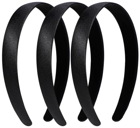 Wanmu 3 Stück Satin Stirnbänder Plastik Haarband Rutschfestes Haarreifen Stirnband Einfaches Haarreif Haarbänder DIY-Haarschmuck für Mädchen Frauen (Schwarz)