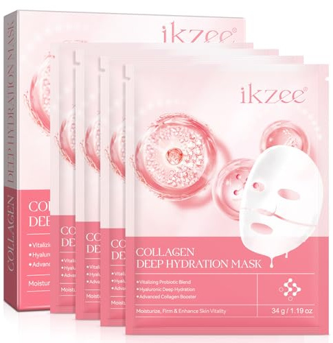 4 Pezzi Maschera Viso al Collagene, Bio Collagen Real Deep Mask, Idratazione Intensa, Film di collagene puro, Riduce le Linee Sottili e le Rughe, Minimizzare i Pori, Migliorare l'elasticità