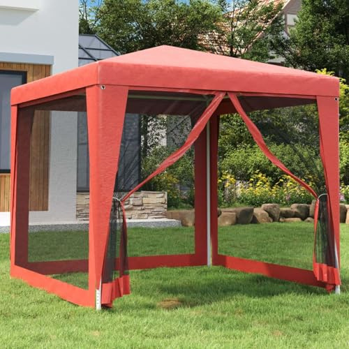 Gecheer Tenda per Feste 4 Pareti Laterali in Rete Rossa 2,5x2,5m HDPE