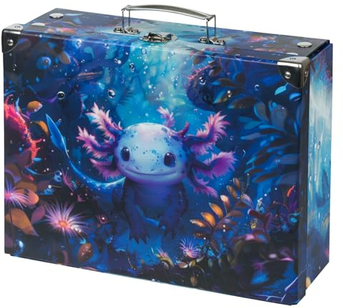 Baagl Kinderkoffer für Spielzeug und Schulbedarf Faltkoffer - Axolotl | Der Spielzeugkoffer und Spielkoffer als Pappkoffer bietet einen Aufbewahrungskoffer für Zeichenblöcke für Kunstunterricht.