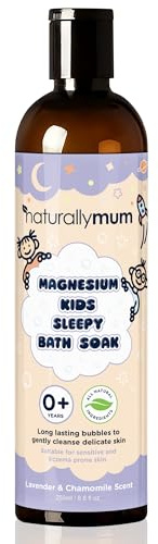 Bain endormi au magnésium pour enfants – Bain moussant – Bain apaisant entièrement naturel – Convient aux nouveau-nés à la peau sèche et sensible – Huiles essentielles de lavande et de camomille